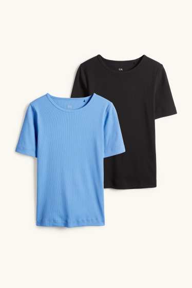 Dona - Paquet de 2 - samarreta de màniga curta - slim fit - de canalé - blau/negre