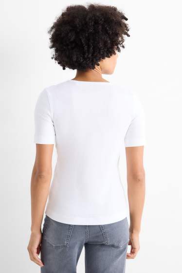 Dona - Paquet de 2 - samarreta de màniga curta - slim fit - de canalé - negre/blanc