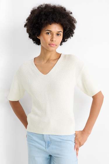 Femmes - Pull en maille - manches courtes - blanc