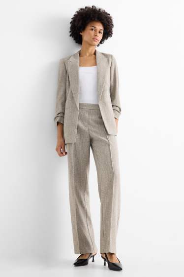 Femei - Pantaloni office - talie medie - straight leg - cu model - taupe