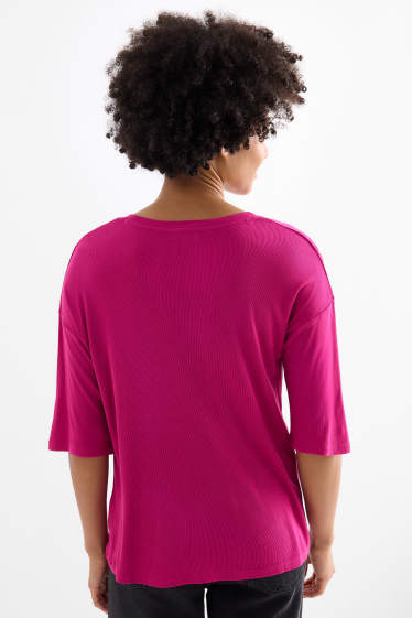 Donna - T-shirt - relaxed fit - a coste - fucsia