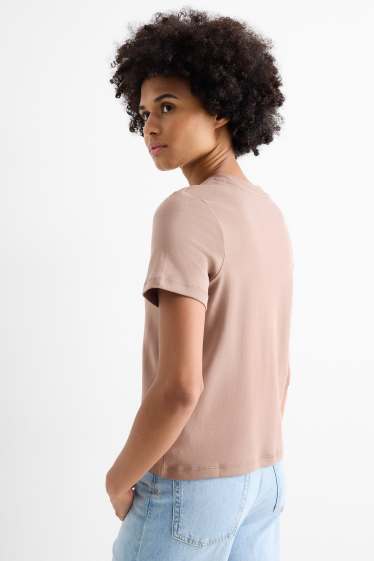 Dames - Set van 2 - T-shirt - slim fit - lichtbruin