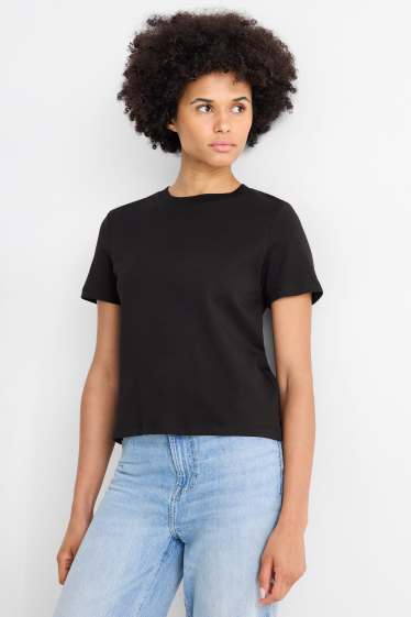 Dames - Set van 2 - T-shirt - slim fit - zwart / wit