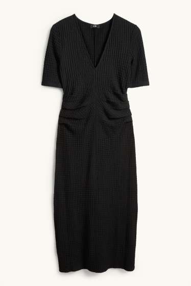 Femei - Rochie cu decolteu în V - straight fit - structurată - negru