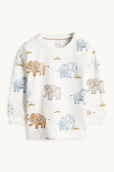 Baby: jongens - Olifant en taxi - babylongsleeve - crème wit
