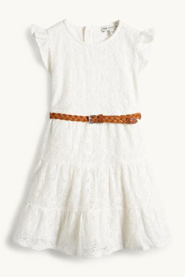 Copii - Fete - Floare - rochie cu curea - de ocazie - alb