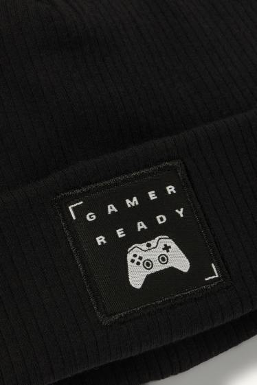 Kinder Buben - Gaming - Mütze - gerippt - schwarz