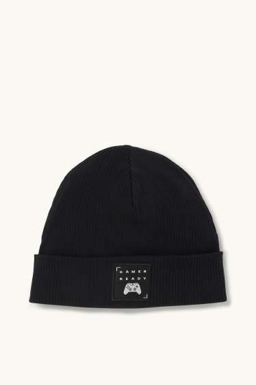 Kinder Buben - Gaming - Mütze - gerippt - schwarz