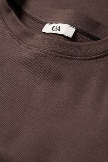 Femmes - Haut court à manches longues - slim fit - côtelé - marron foncé