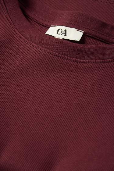 Dames - Korte longsleeve - slim fit - ribstof - bordeaux