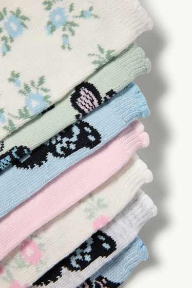 Nena - Paquet de 7 - flors i papallones - mitjons amb dibuix - blanc/rosa