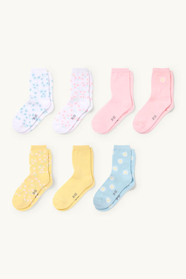 Children Girls - Multipack of 7 - floral - socks with motif - white / rose