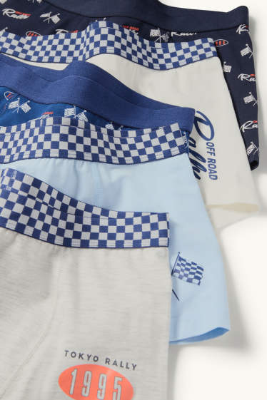 Copii - Băieți - Multipack 5 perechi - curse - boxeri - alb / albastru