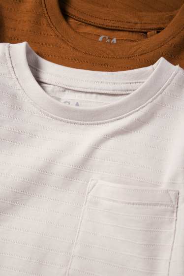 Kinderen: jongens - Set van 2 - longsleeve - gestreept - bruin / crème wit