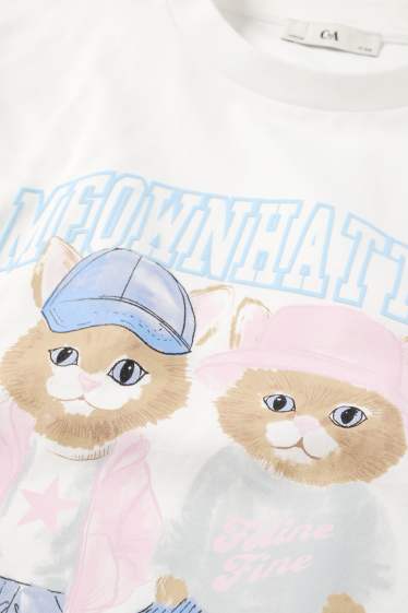 Bambine - Gatto - maglia a maniche corte - bianco / blu