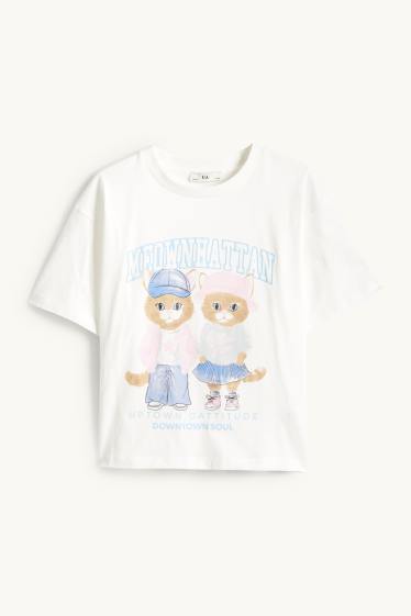 Bambine - Gatto - maglia a maniche corte - bianco / blu