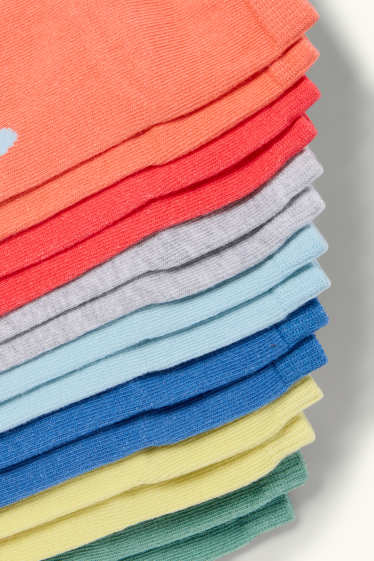 Kinderen: jongens - Set van 7 paar - monsters - sokken met motief - oranje / blauw