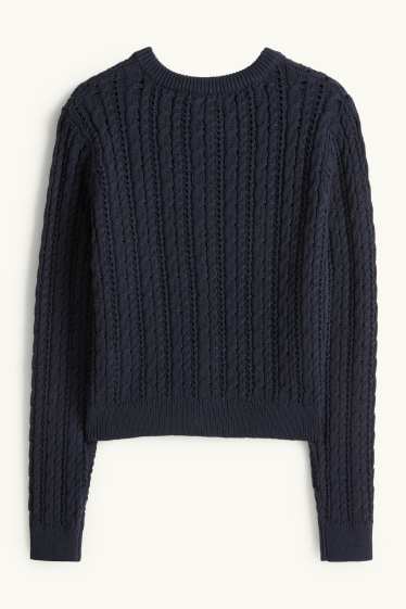 Dames - Gebreid vest - kabelpatroon - donkerblauw