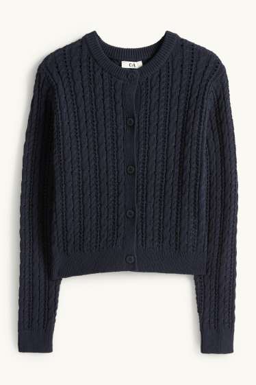 Dames - Gebreid vest - kabelpatroon - donkerblauw