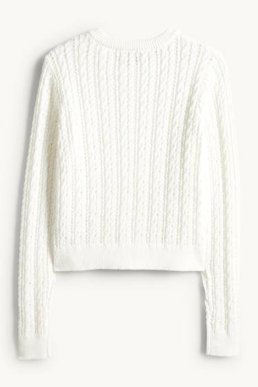 Femmes - Gilet en maille - motif tressé - blanc