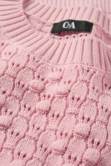 Women - Knitted jumper - short sleeve - textured - pink
