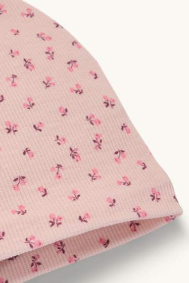 Kinder Mädchen - Blume - Mütze - gerippt - rosa