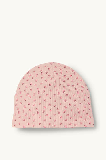 Kinder Mädchen - Blume - Mütze - gerippt - rosa