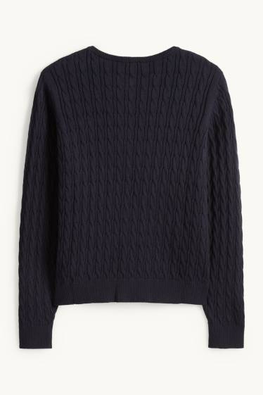 Enfants filles - Gilet en maille - motif tressé - bleu foncé