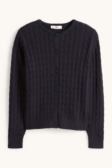 Enfants filles - Gilet en maille - motif tressé - bleu foncé