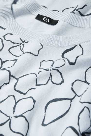 Femei - Pulover - cu flori - albastru deschis