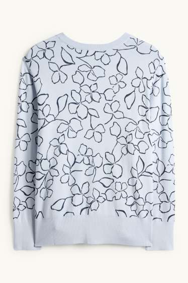 Femei - Pulover - cu flori - albastru deschis