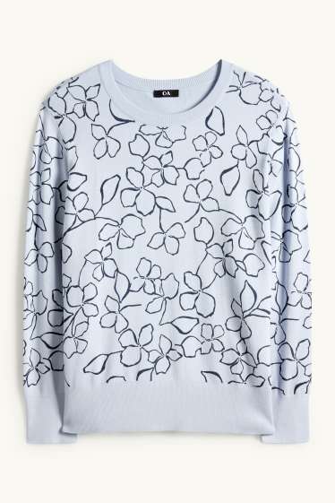 Femei - Pulover - cu flori - albastru deschis