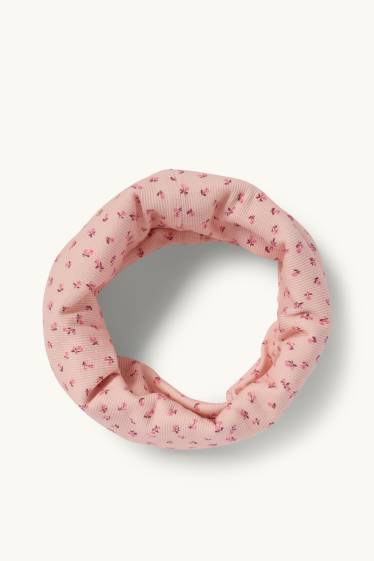 Kinder Mädchen - Blume - Loop Schal - gerippt - rosa