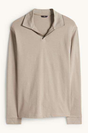 Heren - Poloshirt met lange mouwen - regular fit - beige