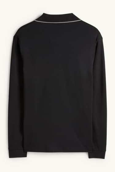 Heren - Poloshirt met lange mouwen - regular fit - zwart