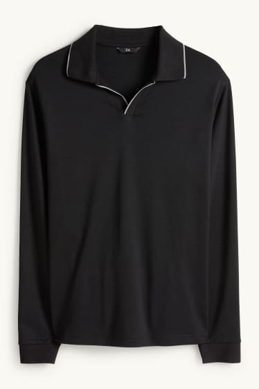 Heren - Poloshirt met lange mouwen - regular fit - zwart