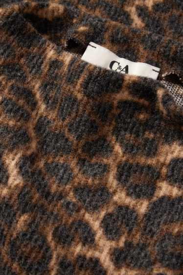 Donna - Maglia corta a maniche lunghe - slim fit - a coste - stampa leopardata - nero / beige