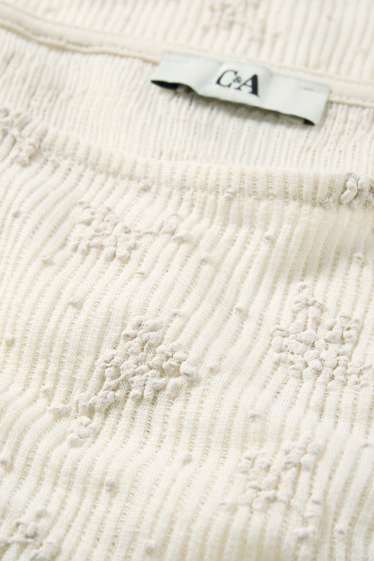 Femmes - Haut à manches longues - slim fit - finition côtelée - finition texturée - beige