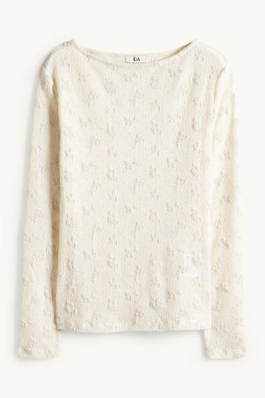 Femmes - Haut à manches longues - slim fit - finition côtelée - finition texturée - beige