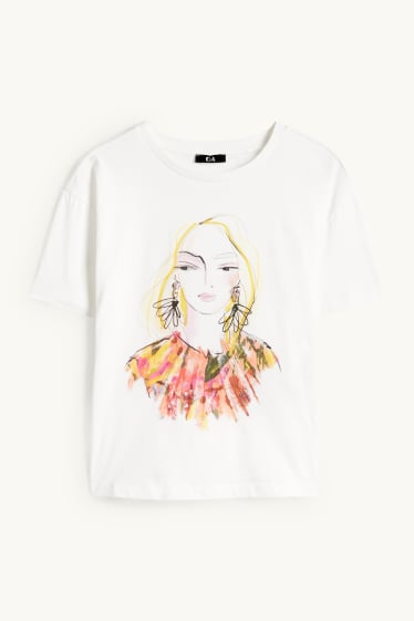 Femmes - T-shirt orné de strass - regular fit - blanc