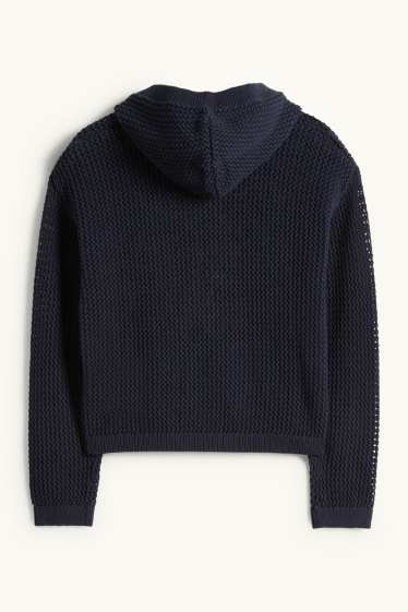 Enfants filles - Teddy bear - pull à capuche - texturé - bleu foncé