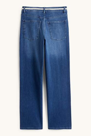 Dámské - Wide leg jeans s páskem - mid waist - džíny - modré