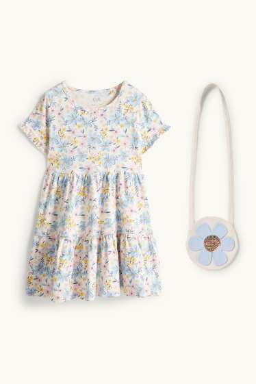 Enfants filles - Fleur - ensemble - robe et sac - 2 pièces - coloré