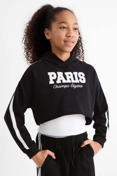 Children Girls - Paris - set - hoodie and top - 2 piece - black / white
