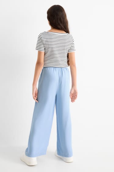 Enfants filles - Pantalon de toile - palazzo - bleu clair