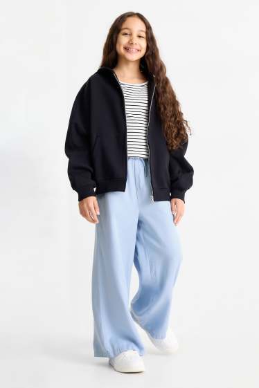 Enfants filles - Pantalon de toile - palazzo - bleu clair