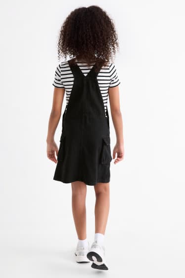 Kinderen: meisjes - Set - T-shirt en denim overgooier - 2 delig - zwart / wit