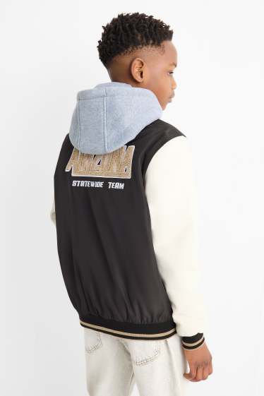 Copii - Băieți - Fotbal american - jachetă tip college cu glugă - negru