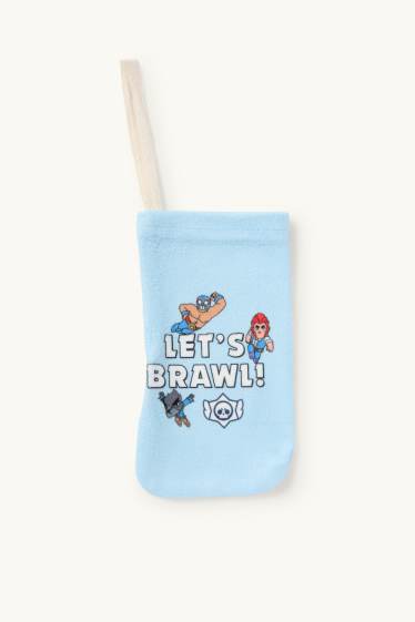 Kinderen: jongens - Brawl Stars - set - pyjama van fleece en smartphonetasje - 3-delig - wit / lichtblauw