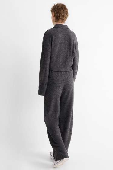 Damen - Straight Leggings - gerippt - dunkelgrau